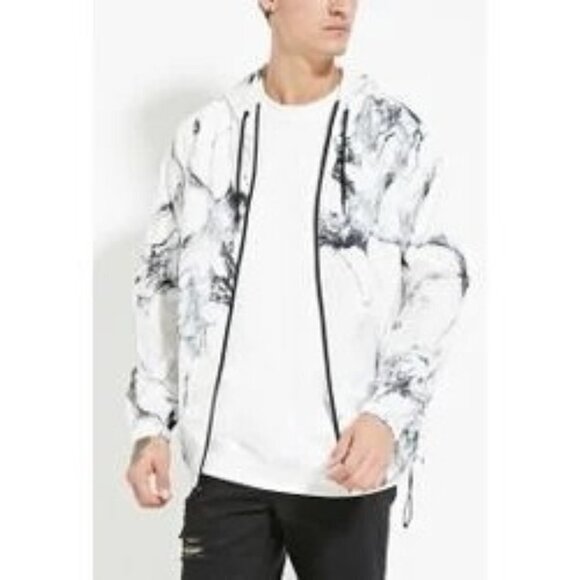Forever 21 Lightweight Hooded Windbreaker Jacket Marble Print Men's Size Small - Picture 1 of 11